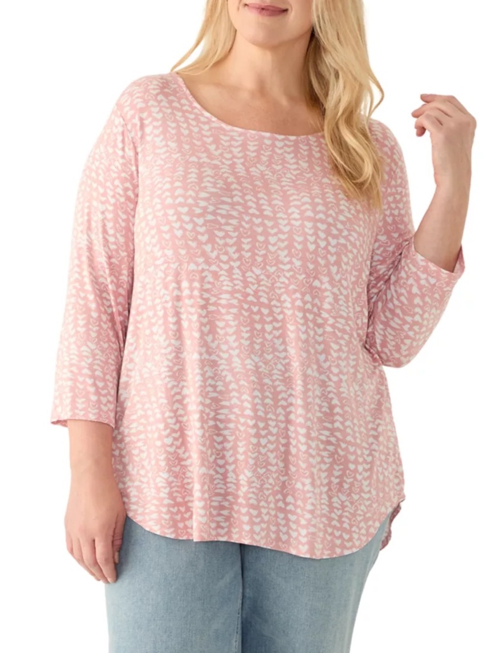 Philosophy Light Pink Printed Scoop Neck 3/4 Sleeve Top
